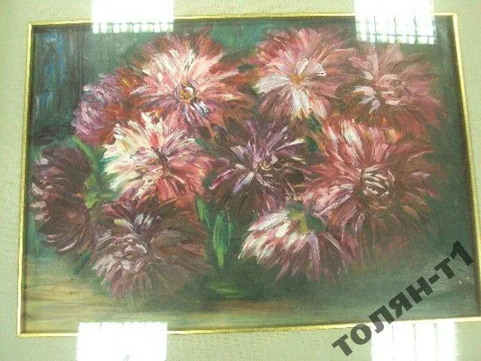 картина Натюрморт цветы пионы Италия. масло ДВП В раме 63,5х49 см №46 Продаж