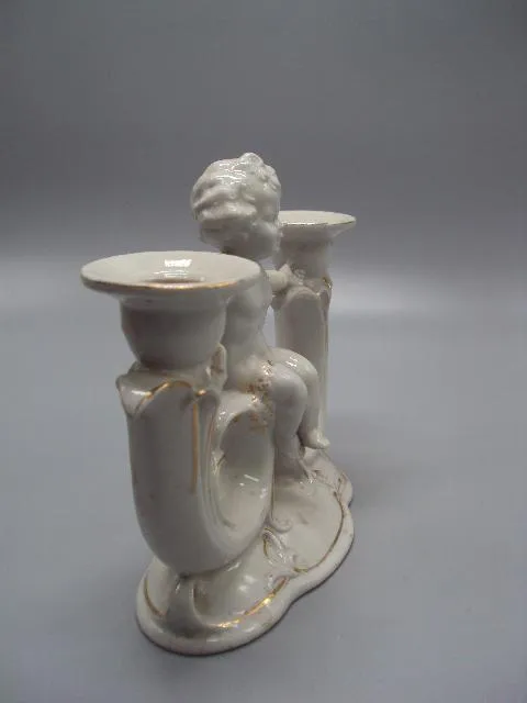 Подсвечник на две свечи фарфор Германия WKCG путти мальчик ребенок WKC Weiss Kuhner 15,9х17,6см №999 Інтернет-аукціон