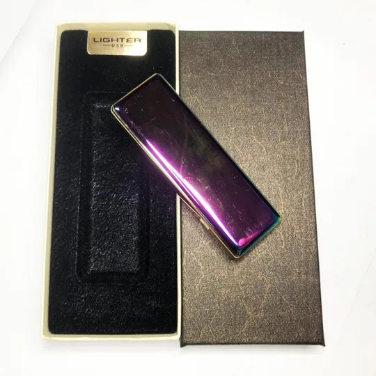Купити USB зажигалка в подарочной упаковке с двумя спиралями накаливания. Цвет: фиолетовый