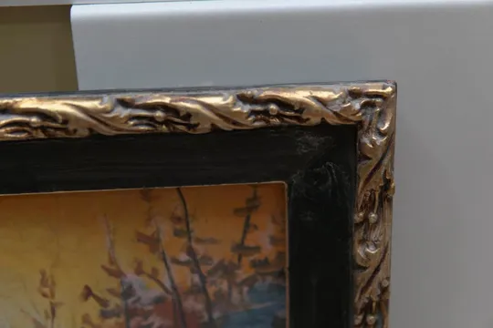 картина Зимний пейзаж Нарбут, картон масло В раме 47х58,5 см, без рамы 39,5х49,5 см №43 З аукціону