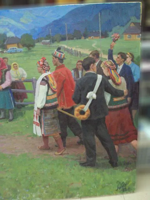 Картина Гуцульская свадьба Лобода 1972 г. холст, масло размер 212,4 х 122,6 см №22 Інтернет-аукціон