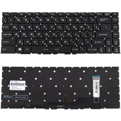 фото, Клавіатура для ноутбука MSI (Modern 14 B) rus, black, без кадру, підсвічування клавіш (оригінал)