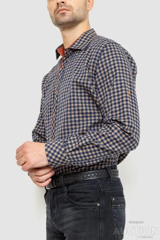 Рубашка мужская в клетку байковая, цвет сине-коричневый, 214R16-33-164 З аукціону