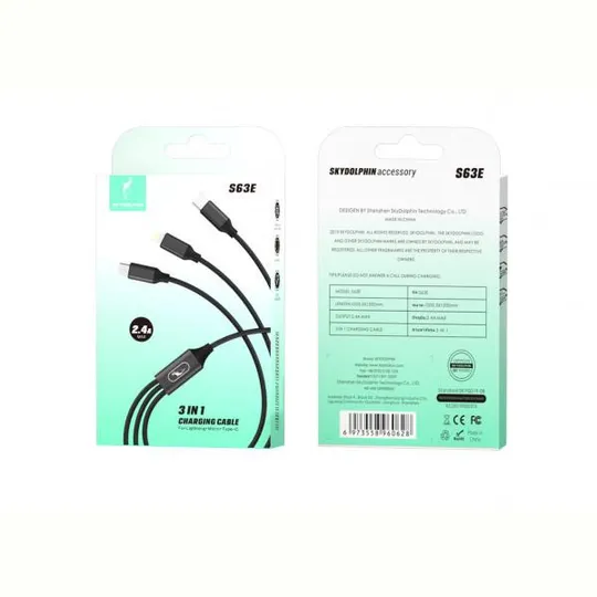 Купити Кабель SkyDolphin S63E 3in1 USB - Lightning + micro USB + USB Type-C (M/M), 1.2 м, Black (USB-00062