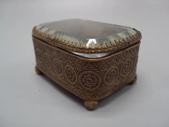 Шкатулка для украшений прямоугольная стекло, металл латунь старинная высота 4,3 см (№1358) Недорого