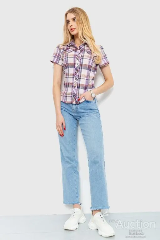 Купити Рубашка женская в клетку, цвет сиренево-бежевый, 230R061-11