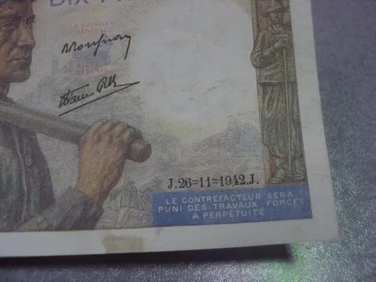 банкнота 10 франков 1942 франция №123 Де купити