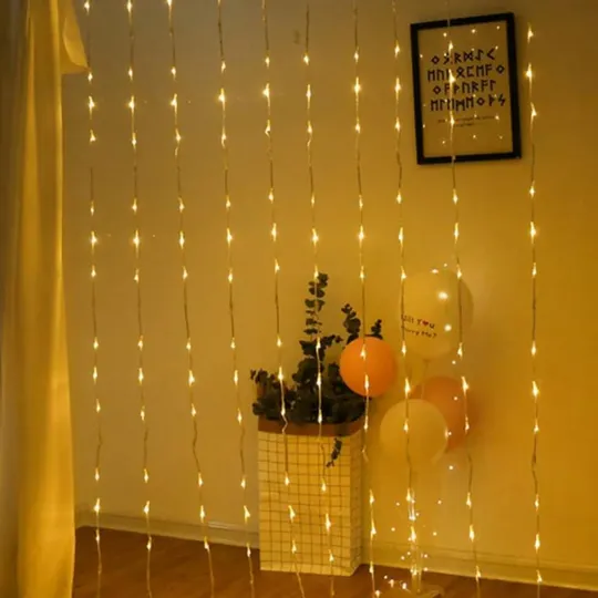 Гирлянда штора Водопад-роса, от USB, 2x2м, 8 нитей, 160 LED, 8 режимов Теплый белый Недорого