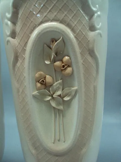 Ваза фаянс узор цветы розы вазы лот 2 шт высота 37,5 см, диаметр 11,5 см (сколы) №13707 Продаж