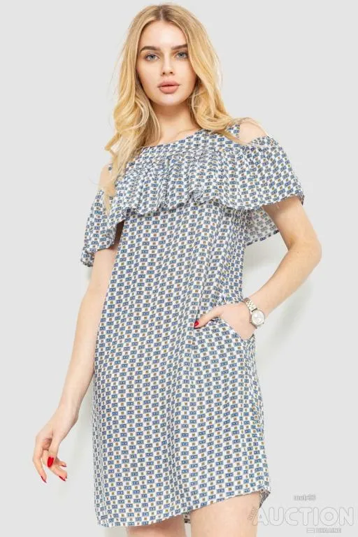 Платье с принтом, цвет сине-бежевый, 230R24-3 Інтернет-аукціон