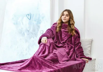 фото, Рукоплед Плед з рукавами і кишенями з мікрофібри 200х150. Фіолетовий
