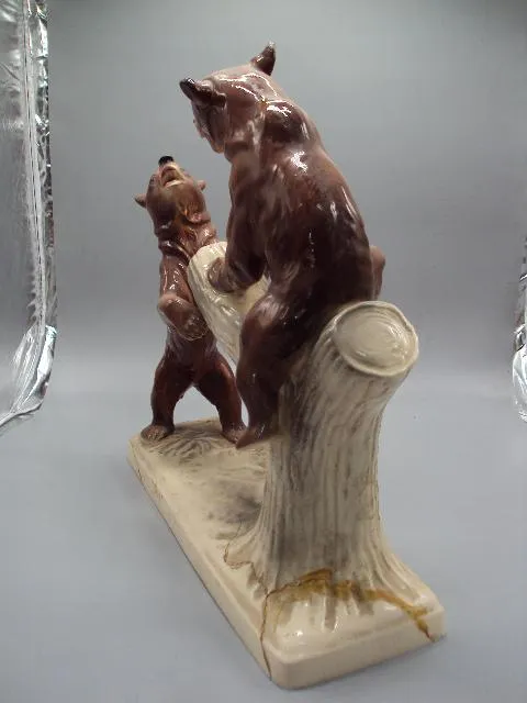 Фигура фарфор Германия медведи на дереве медвежата на бревне размер 35,5х37,8х12,9см под рест №14262 Продаж