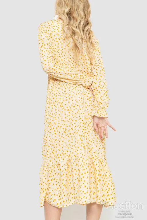 Платье свободного кроя с цветочным принтом, цвет молочно-горчичный, 204R201 Продаж