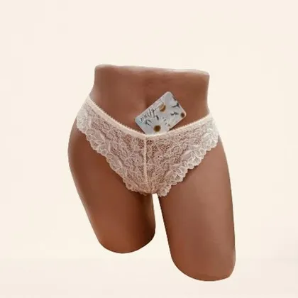 фото, Мереживні трусики Афина 002 із середньою лінією талії бежеві L