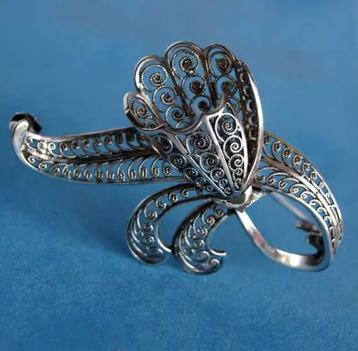 Купити Брошка Лілія філігрань срібло 800 проба Germany