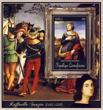 фото, ЦАР-Живопись- Рафаэль -2011.Чистый  красивый Блок.MNH.