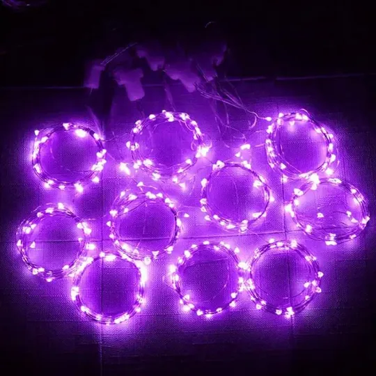 Купити Гирлянда штора Роса + пульт, 1,8x1,2м, 144 LED, от USB и сети 220В, 12 нитей, 8 режимов Фиолетовый