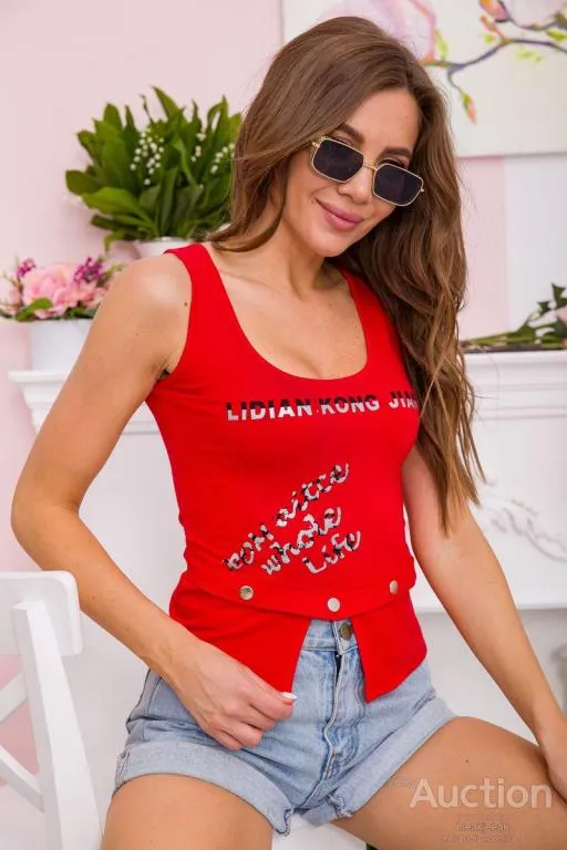 Купити Женская майка, красного цвета с принтом, 190R250