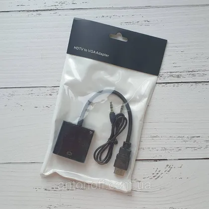 фото, Перехідник HDMI (тато) to VGA (мама) адаптер для монітора ПК чорний