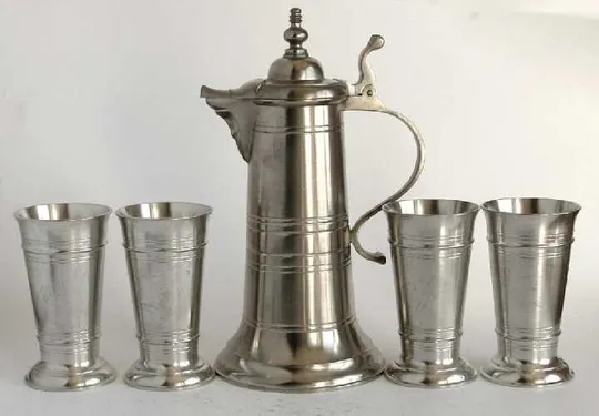 Антикварні олов'яні глечик і 4 келихи, Germany Ціна