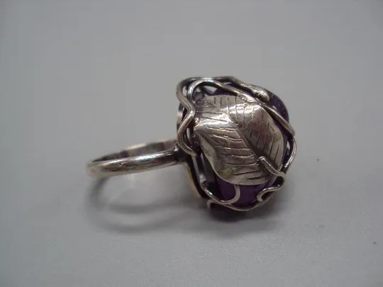 Женское кольцо авторское Аметист листик серебро 925 проба Украина вес 13,59 г 19 размер новое №14384 Інтернет-аукціон