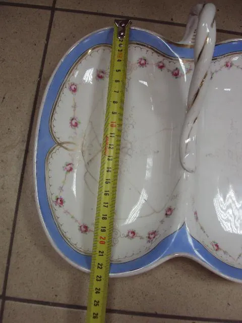 Тарелка блюдо поднос с ручкой Карл Тильш фарфор узор цветочки Porzellanfabrik C.Tielsch Силезия №107 Характеристики