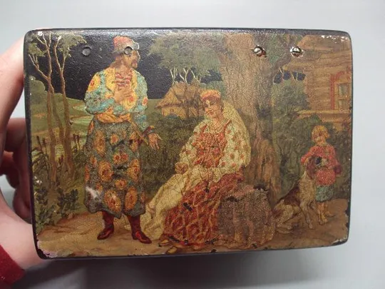 Шкатулка лаковая Палех ручная роспись царизм размер 7,2 х 13,2 х 9 см №1550 Недорого