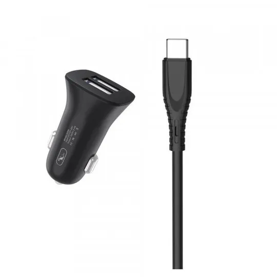 Автомобильное зарядное устройство SkyDolphin SZ09T (2USB, 3.4A) Black (AZP-000110) + кабель Type-C Ціна