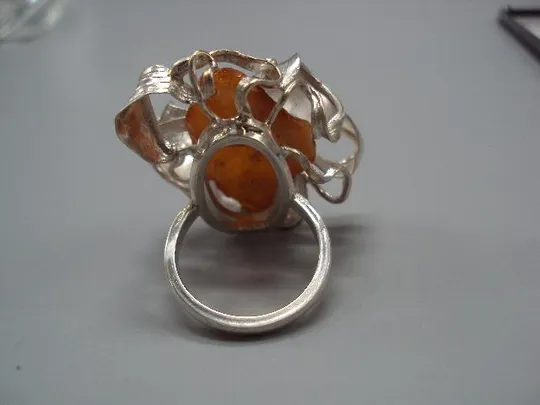 Женское кольцо листья листочки янтарь серебро 925 проба Украина вес 16,91 г 20 размер новое №14373 Недорого