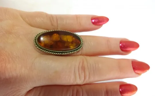 Купити Кольцо советский мельхиор с плавленым янтарём бижутерия р18 каблучка бурштин 8г