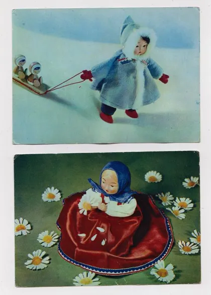 фото, ЛЯЛЬКИ /КУКЛЫ/ - СТАРШАЯ СЕСТРЕНКА и ЛЮБИТ НЕ ЛЮБИТ = 1968 р. = АСКИНАЗИ, БОРИСОВА = чисті = 2 шт ==