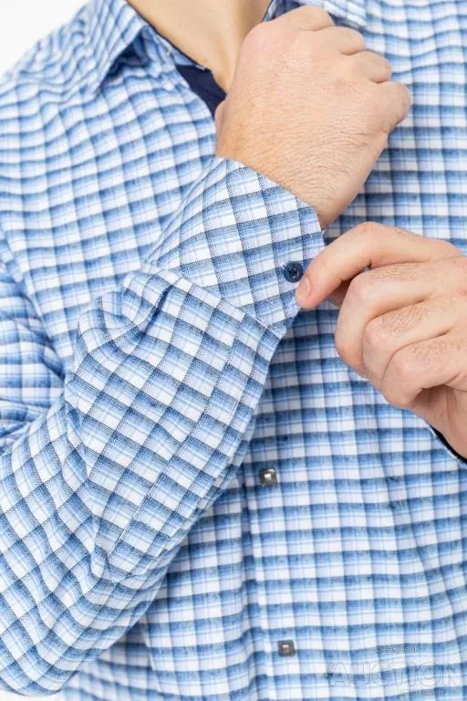 Рубашка мужская в клетку, цвет бело-голубой, 214R117-35-198 Де купити