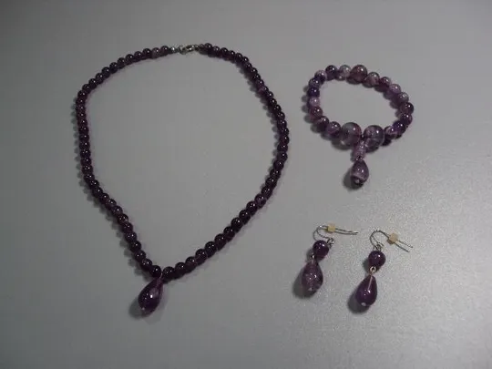 Набор серьги, браслет и колье ожерелье бусы капельки аметист натуральный камень №11250м Ціна