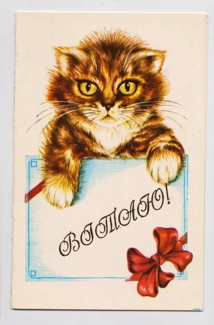 фото, ВІТАЮ - ПОЗДРАВЛЯЮ = КОТ = 1986 г. = ИЛИНГ = двойная чистая #