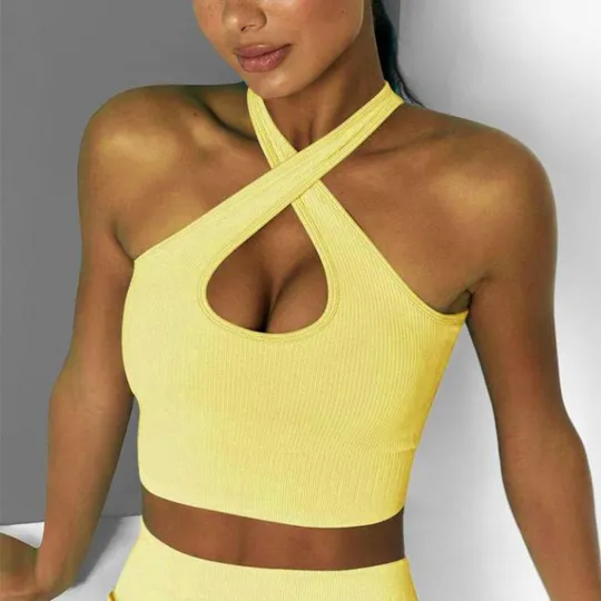 Комплект для фитнеса топ и велосипедки Рубчик 9628 M желтый Продаж