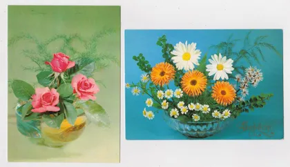 фото, ПОЗДРАВЛЯЮ - ЦВЕТЫ = ДМПК 1981, 1983 г. = КРУЦКО = чистые = 2 шт. #