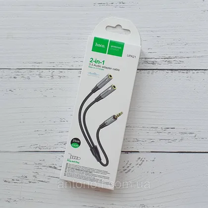 фото, AUX перехідник розгалужувач miniJack Hoco UPA21 Audio Cable 3.5mm (Male to 2 Female) для ПК ноутбука