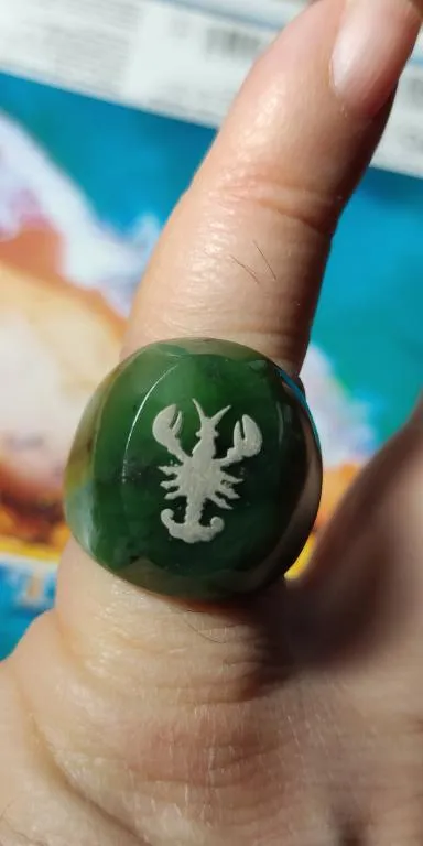 Винтажное кольцо из нефрита, серебро,  Рак (знак зодиака) 1970-е СССР dt638 Продаж