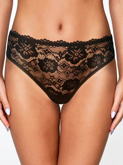 фото, Мереживні трусики бразиліани Афіна 045 із середньою лінією талії чорні XL