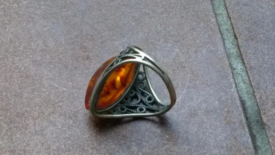 Кольцо перстень советский мельхиор скань с янтарём бижутерия р19 каблучка бурштин 4г Вживане Інтернет-аукціон