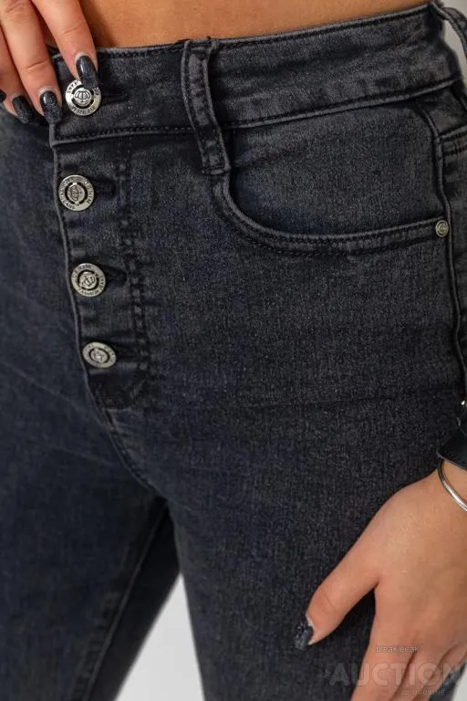 Джинсы женские стрейч на пуговицах, цвет темно-серый, 214R1356 Де купити