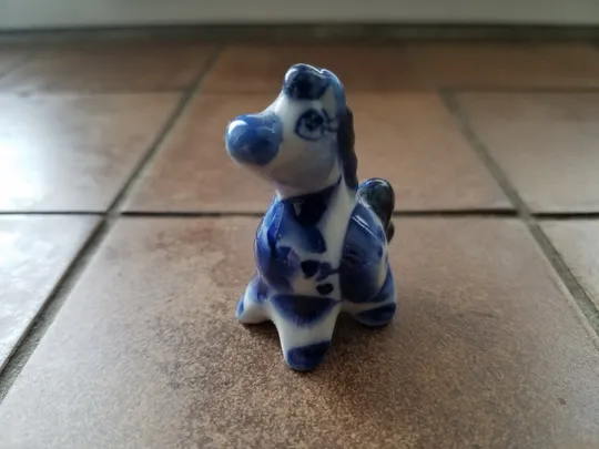 Коник лошадь кінь фігурка біло блакитна статуетка порцелянова Гжель Вживане Ціна