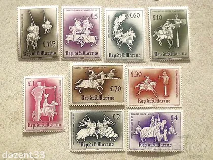 фото, Серія поштових марок Сан - Марино " Військова теиатика, Рицарі " 1963 рік **