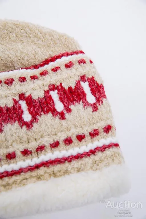 Детская шапка, бежево-красного цвета с узором, 167R7781 З аукціону