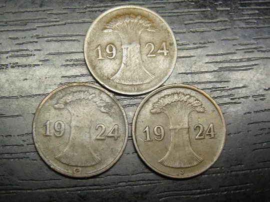 1 рейхспфеніг Німеччина 1924 (три різновиди) Ціна
