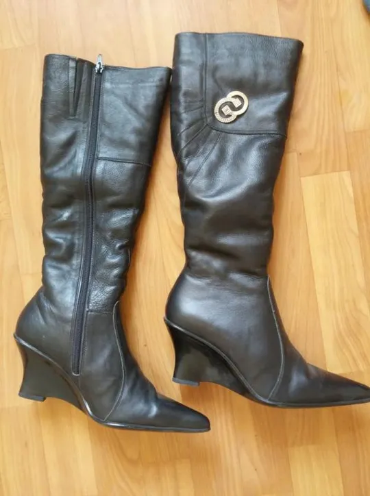 Сапоги зимние женские на меху кожаные на тонкетке &quot;Скала&quot; р38 на худую ногу взуття Ціна