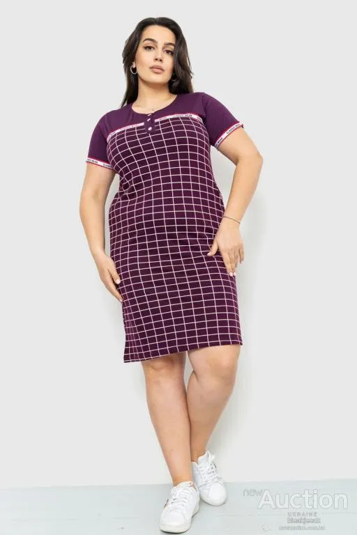 Платье в клетку повседневное, цвет темно-фиолетовый, 231R6404 Ціна