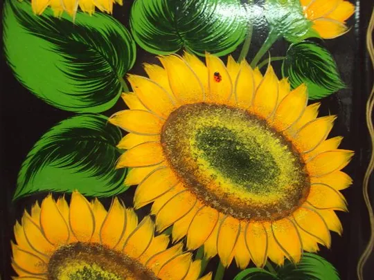 Поднос петриковская роспись узор подсолнухи дерево высота 2,1 см, размер 21 х 31 см №13402 Інтернет-аукціон