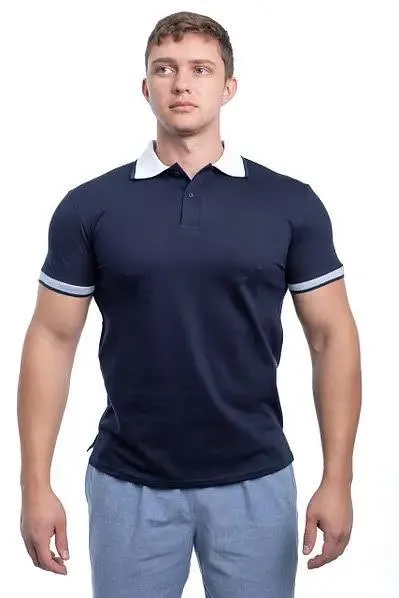 Футболка чоловіча поло з якісної бавовни Bono 400154 (світлий комірець) темна синя, розмір 54 XXL Ціна