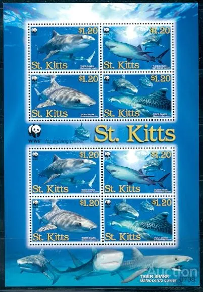 Купити St.Kitts-Акулы - WWF-2007 Чистый полный красивый комплект. MNH.